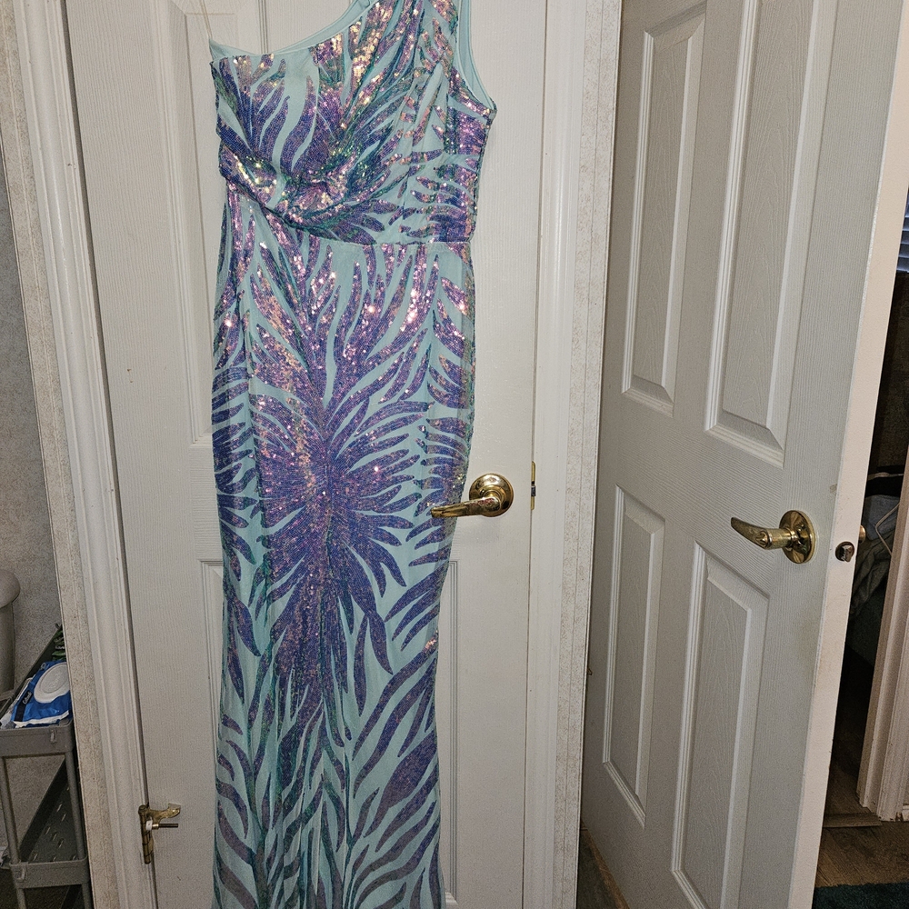 Sequin One-Shoulder Dress in Purple and Blue Mermaid Colors